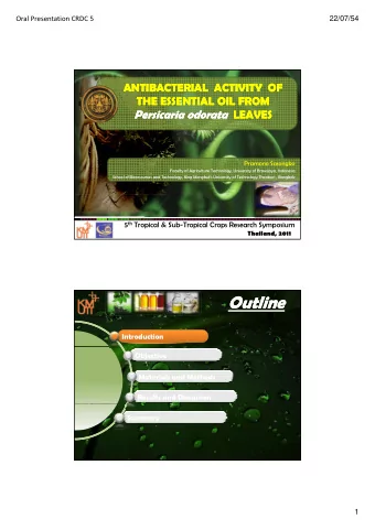 Outline  Outline  Introduction  Objective  Materials and Methods  Results and Discussion  Summary