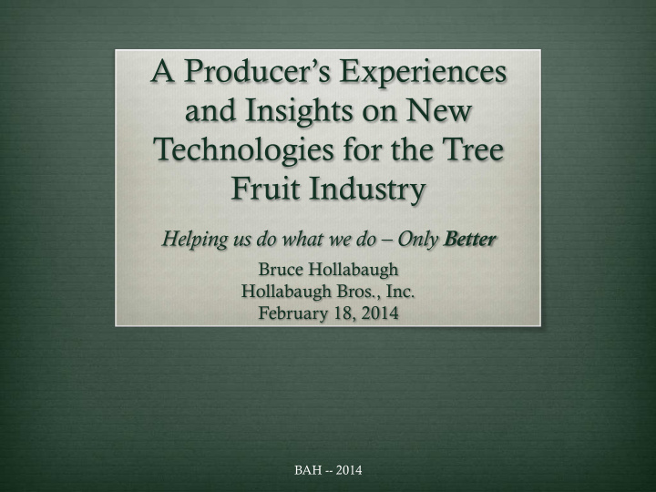 a producer s experiences and insights on new technologies