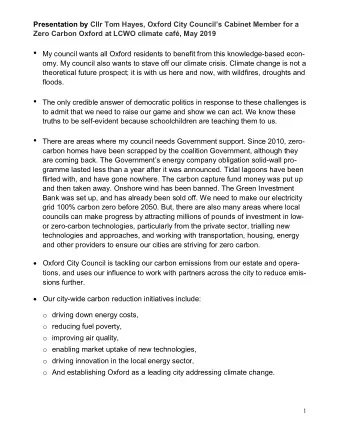 Carbon management in City council own estate and operations  Oxford City Council has been