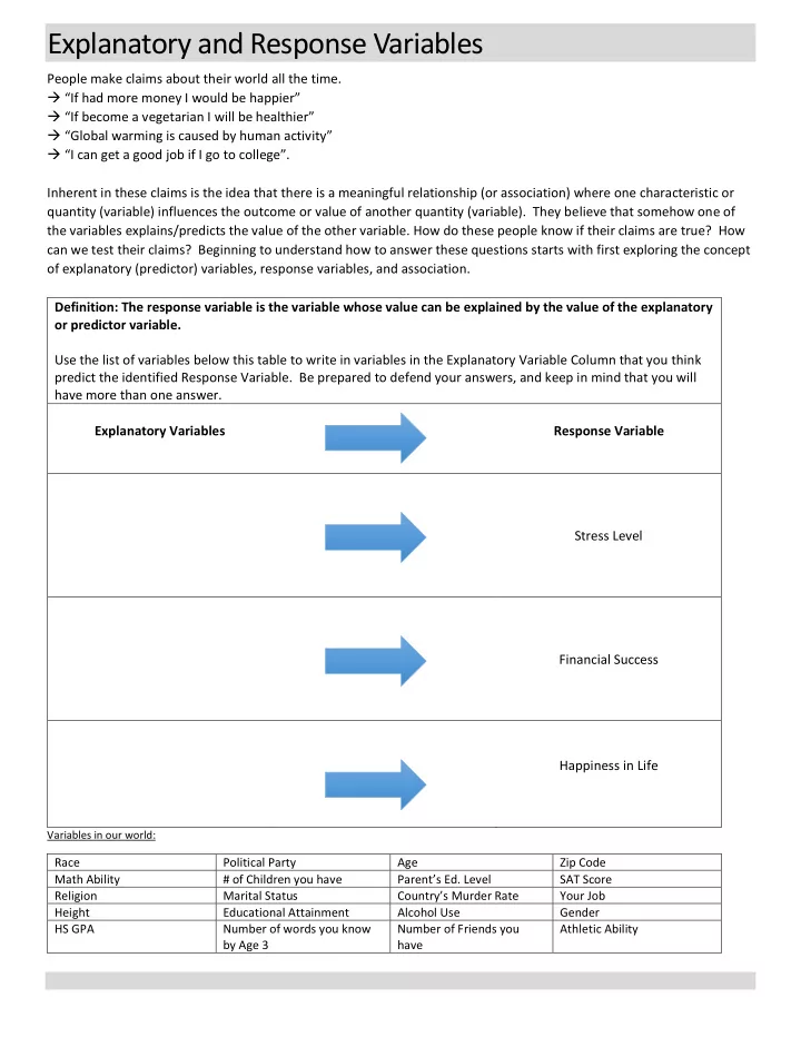 explanatory and response variables