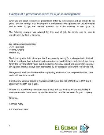 Example of a presentation letter for a job in management  When you are about to send your