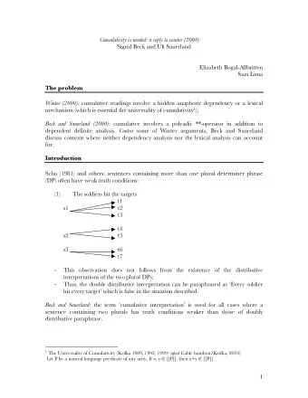 Cumulativity is needed: a reply to winter (2000)  Sigrid Beck and Uli Sauerland  Elizabeth