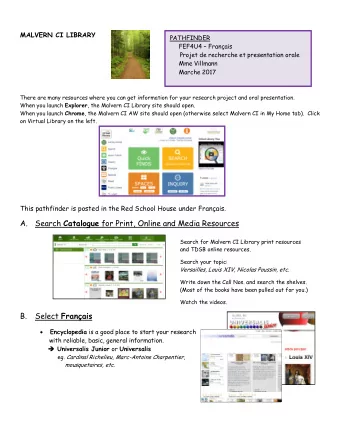 A. Search Catalogue for Print, Online and Media Resources  Search for Malvern CI Library print