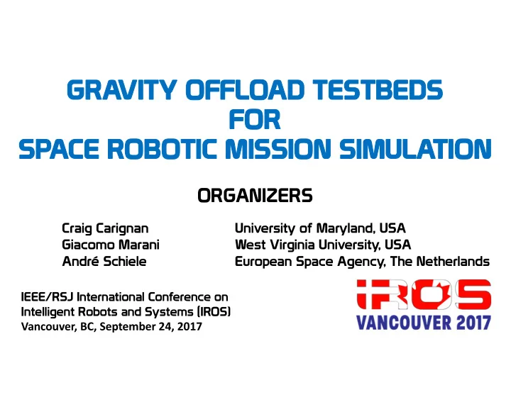 gravity ty offload te testb tbeds for fo space roboti tic