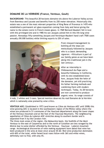 DOMAINE DE LA VERRIERE (France, Ventoux, Goult) BACKGROUND : This beautiful 28 hectares domaine