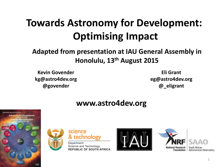 towards astronomy for development optimising impact