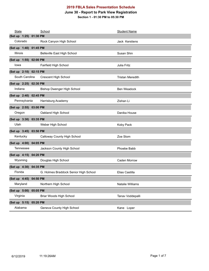 2019 fbla sales presentation schedule june 30 report to