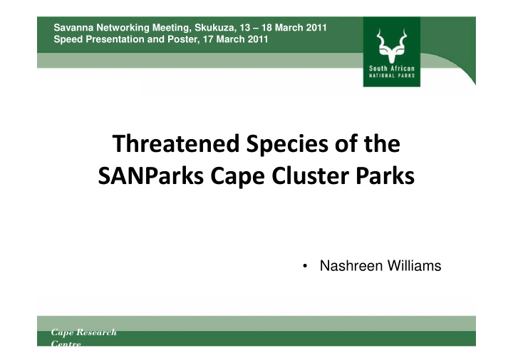 threatened species of the sanparks cape cluster parks