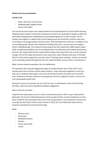 Reclaim the Lanes presentation Carolines bit -  Slides: Vancouver country lanes -  Middlesbrough