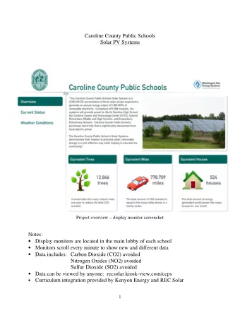 Caroline County Public Schools  Solar PV Systems  Project overview  display monitor screenshot