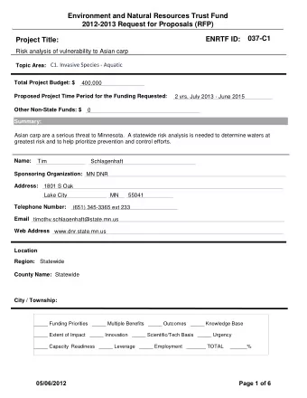 Environment and Natural Resources Trust Fund  2012-2013 Request for Proposals (RFP)  037-C1  ENRTF