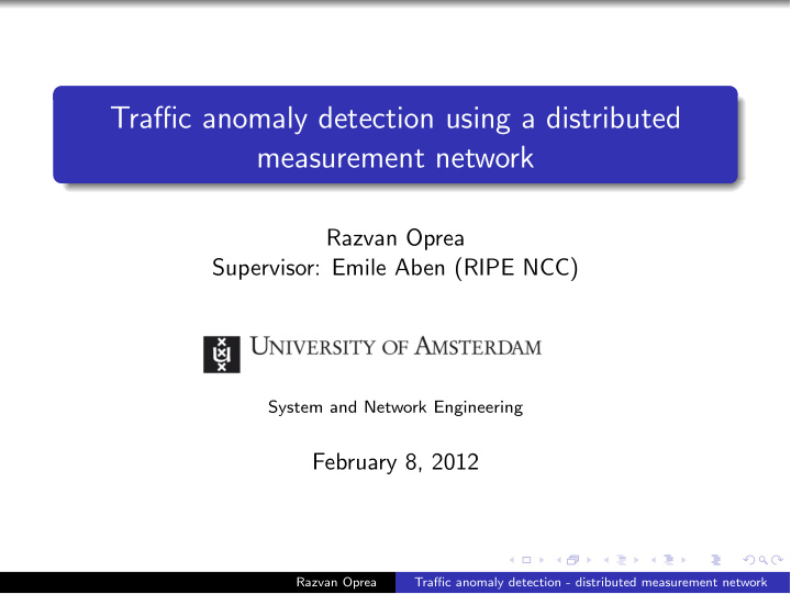 tra ffi c anomaly detection using a distributed