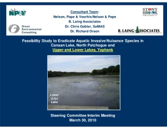 Feasibility Study to Eradicate Aquatic Invasive/Nuisance Species in  Canaan Lake, North Patchogue