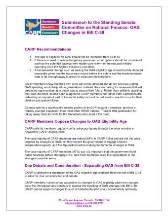 Submission to the Standing Senate  Committee on National Finance: OAS Changes in Bill C-38 CARP