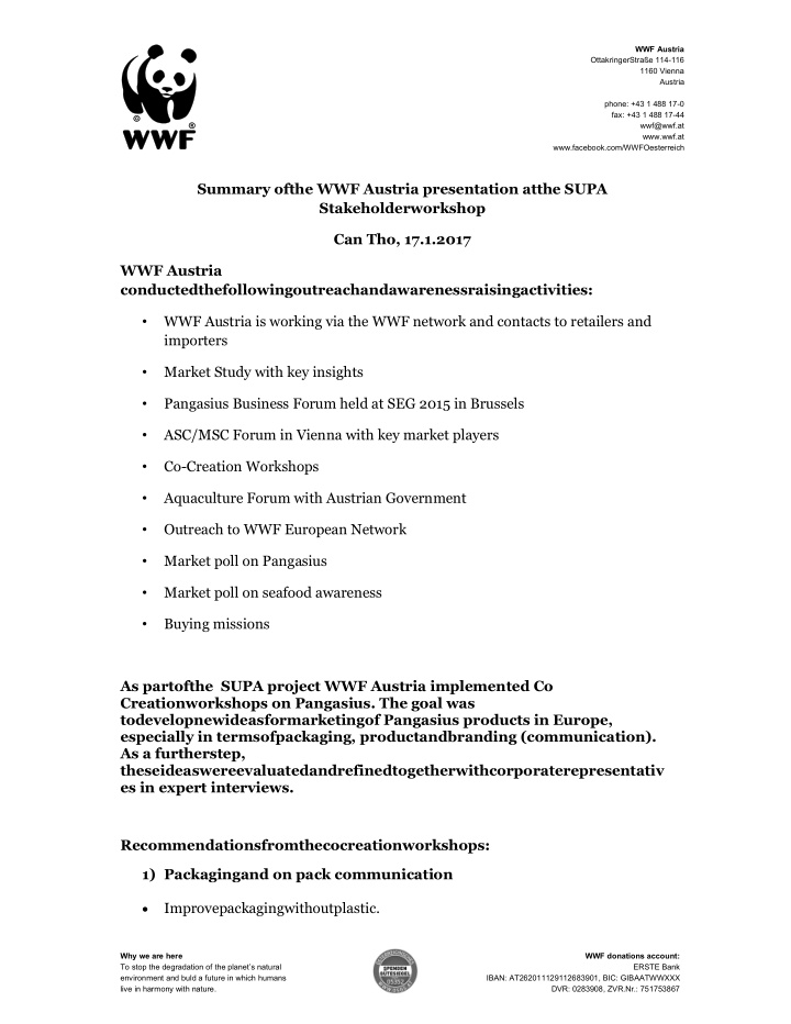 summary ofthe wwf austria presentation atthe supa