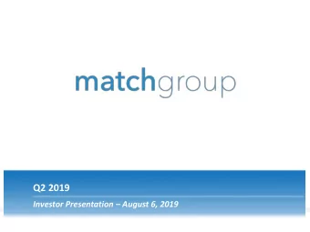 Q2 2019 Investor Presentation  August 6, 2019  Safe Harbor Disclosure and Definitions  This