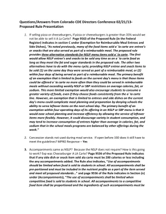 Questions/Answers from Colorado CDE Directors Conference 02/21/13-  Proposed Rule Presentation 1.