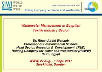 Textile Industry Sector  Dr. Rifaat Abdel Wahaab  Professor of Environmental Science  Head Sector,