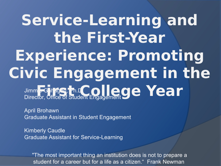 service learning and the first year experience promoting