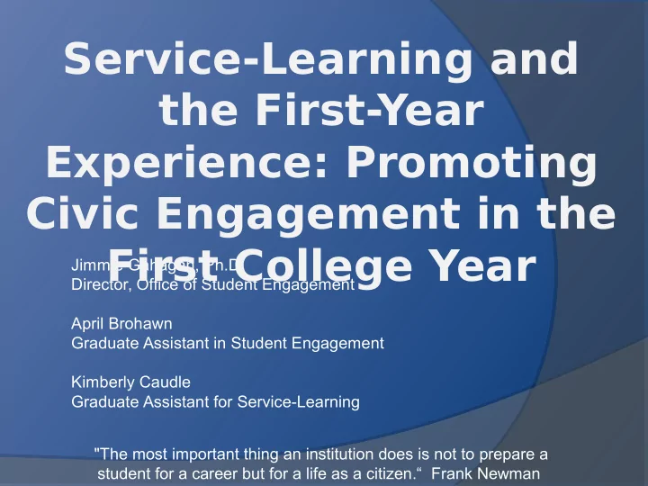 service learning and the first year experience promoting