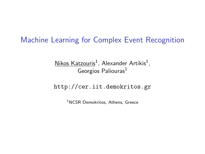 machine learning for complex event recognition