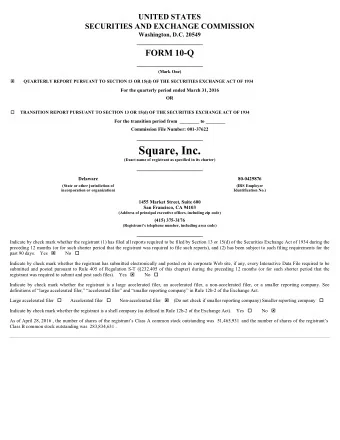 Square, Inc.  (Exact name of registrant as specified in its charter)  ______________________