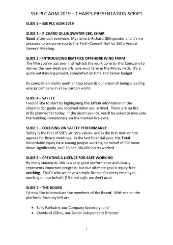 SSE PLC AGM 2019  CHAIRS PRESENTATION SCRIPT SLIDE 1  SSE PLC AGM 2019 SLIDE 2  RICHARD