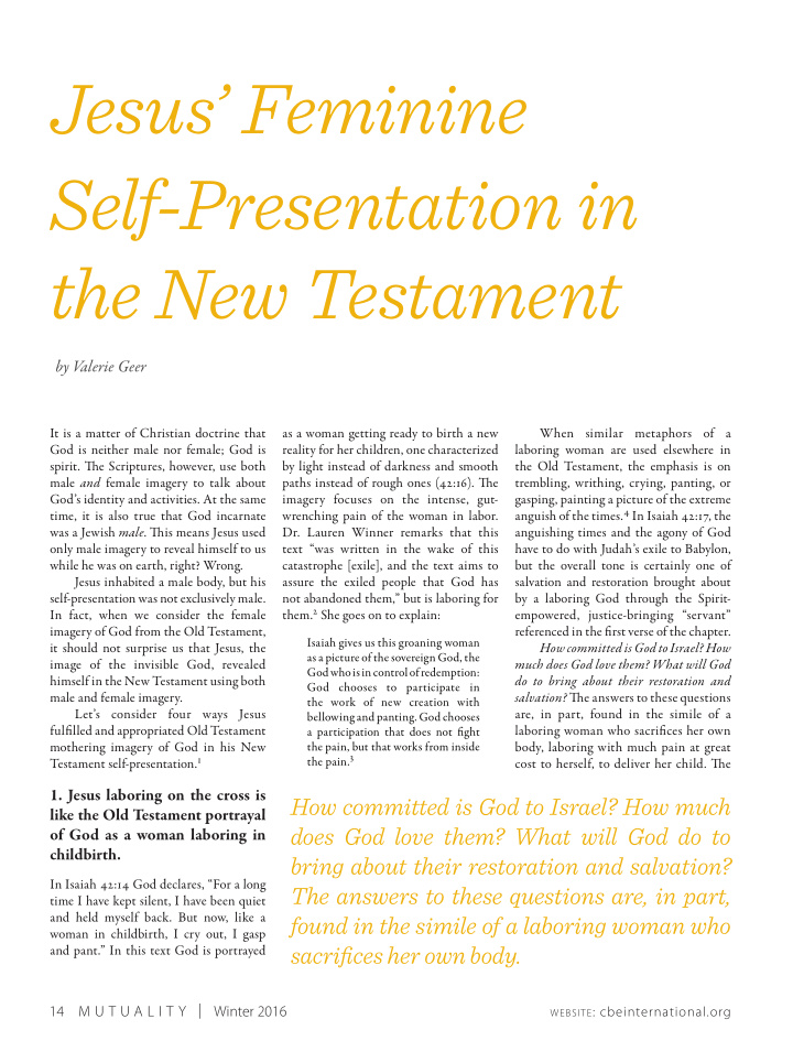 jesus feminine self presentation in the new testament