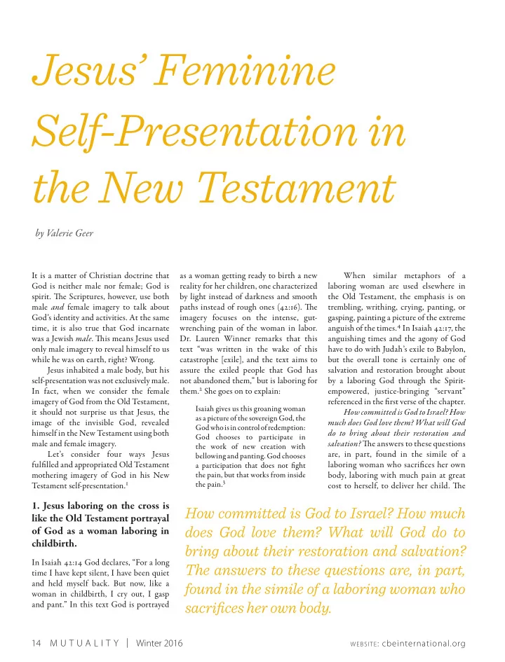 jesus feminine self presentation in the new testament