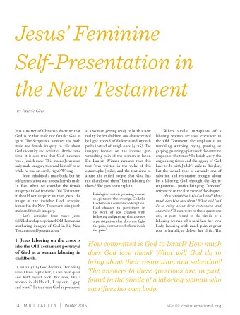 Jesus Feminine  Self-Presentation in  the New Testament  by V  alerie Geer  It is a matter of