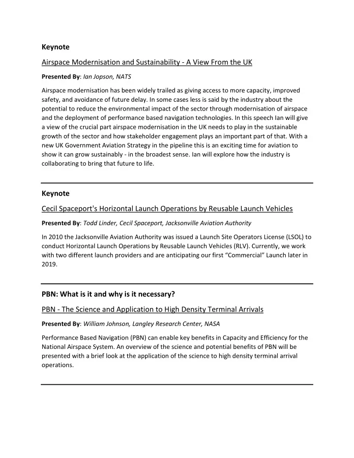 keynote airspace modernisation and sustainability a view