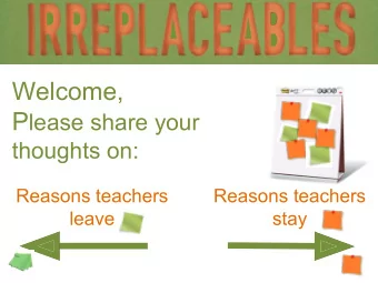 Welcome, P lease share your  thoughts on:  Reasons teachers  Reasons teachers  leave  stay  The