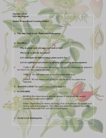 Alejandra Arias  EED 480, Belgrad  Student Project-Based Learning Outlines A. Title and Grade