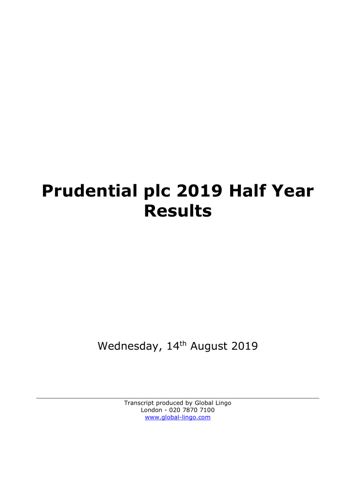 prudential plc 2019 half year results