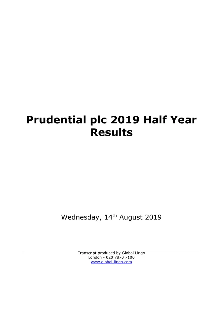 prudential plc 2019 half year results