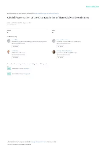 A Brief Presentation of the Characteristics of Hemodialysis Membranes Article in MATERIALE PLASTICE