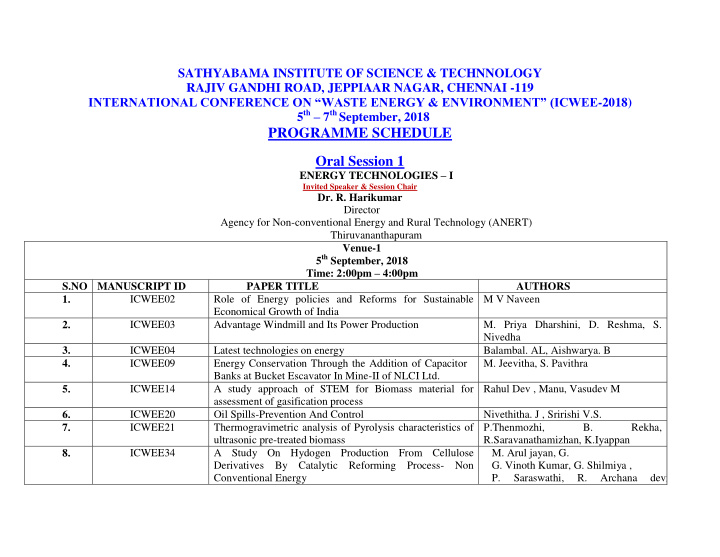 programme schedule