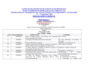 PROGRAMME SCHEDULE  Oral Session 1 ENERGY TECHNOLOGIES  I  Invited Speaker &amp; Session Chair