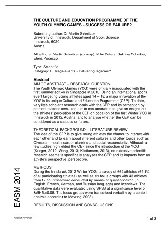 EASM 2014  During the Innsbruck 2012 Winter YOG, a survey of 662 athletes (64.8%  of all