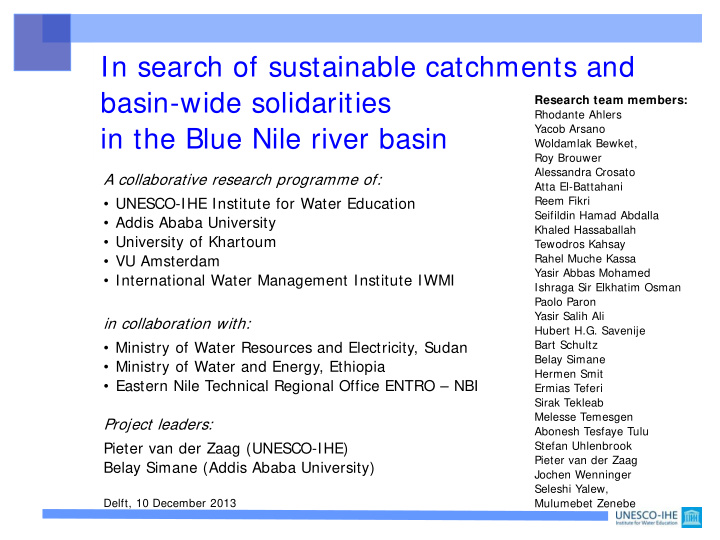 in search of sustainable catchments and basin wide