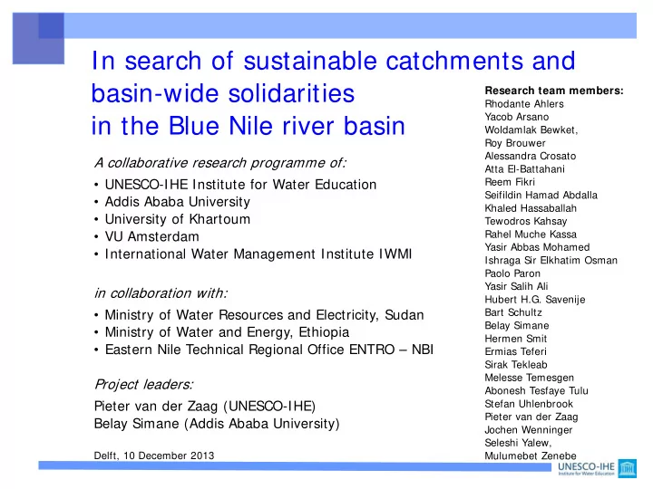 in search of sustainable catchments and basin wide