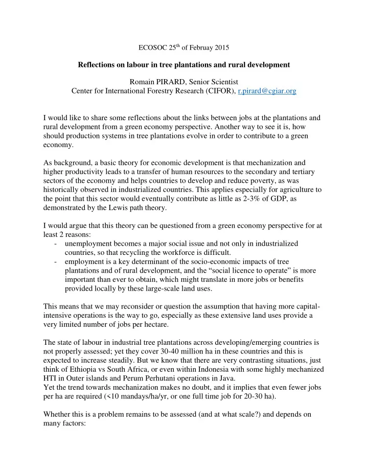 reflections on labour in tree plantations and rural