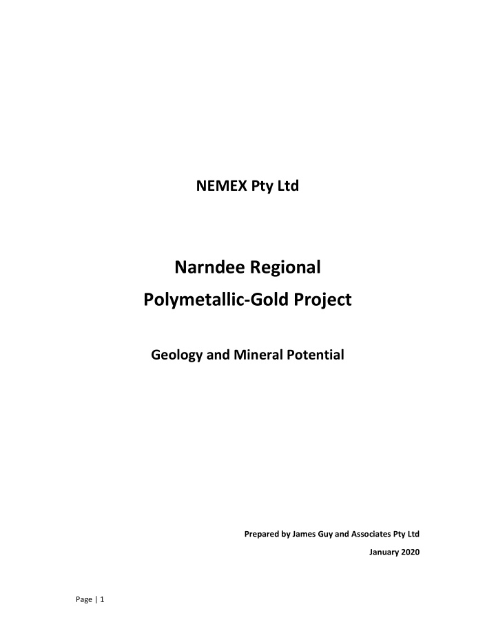 narndee regional polymetallic gold project