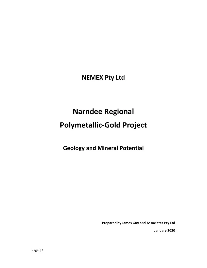 narndee regional polymetallic gold project