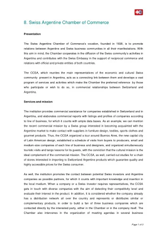 8. Swiss Argentine Chamber of Commerce  Presentation  The Swiss Argentine Chamber of Commerces