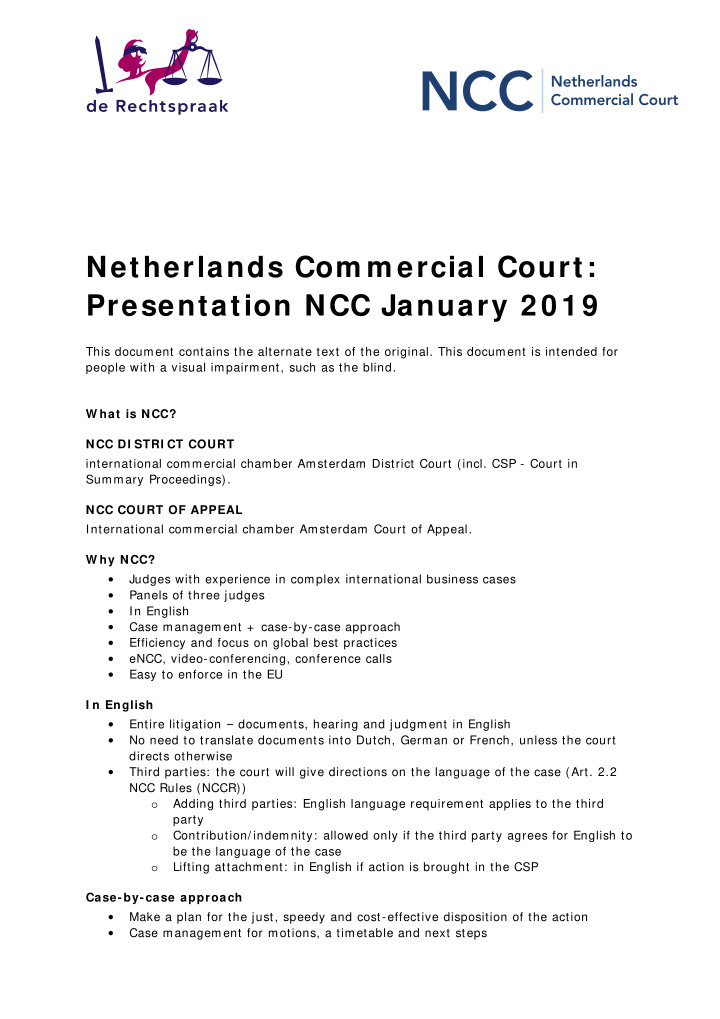 netherlands com m ercial court presentation ncc january 2