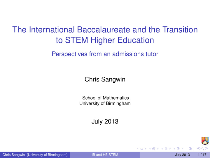 the international baccalaureate and the transition to