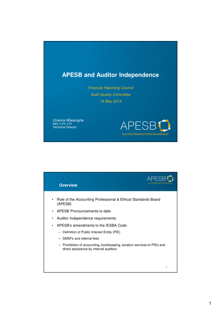 apesb and auditor independence