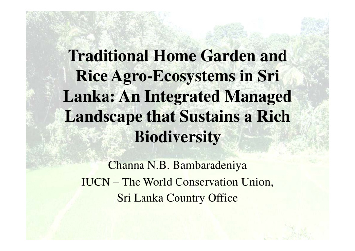 traditional home garden and rice agro ecosystems in sri