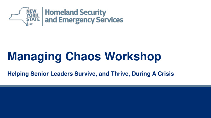 managing chaos workshop